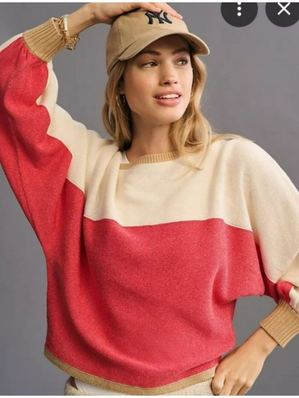 Maeve By Anthropologie Colorblock Knit Sweater Beige & Coral Small viscose blend
